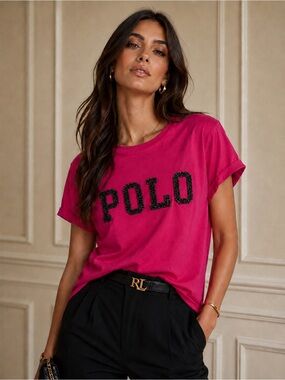 Polo Ralph Lauren Beaded Logo Tee | Pink & Black | XL | NWOT
